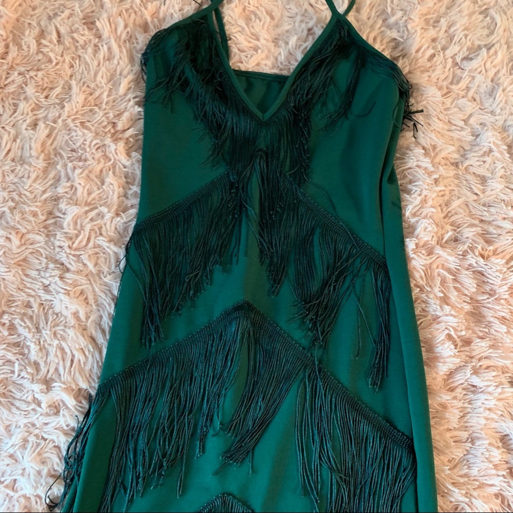 Green tassel body on dress